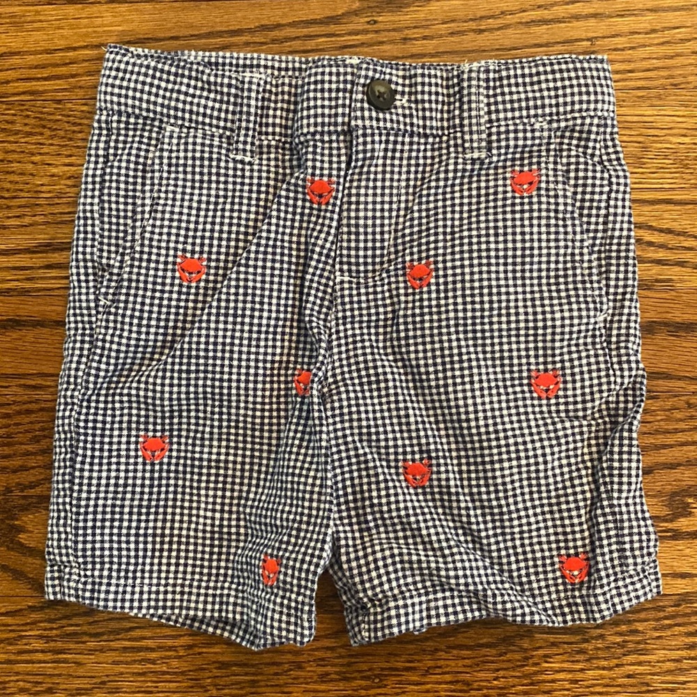 EUC Janie & Jack Linen Gingham Crab Embroidered Shorts
